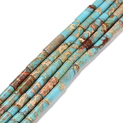 Pale Turquoise Natural Imperial Jasper Beads Strands, Dyed, Column, Pale Turquoise, 13~14x4~4.5mm, Hole: 1mm, about 29pcs/strand, 15.35 inch~15.7 inch(39~39.9cm)