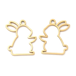 Real 18K Gold Plated Ion Plating(IP) 316L Surgical Stainless Steel Pendants, Laser Cut, Rabbit Charm, Real 18K Gold Plated, 15x13x1mm, Hole: 1.4mm