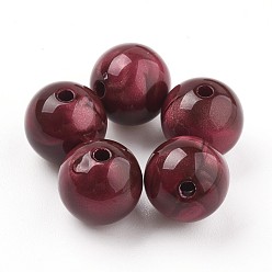 Dark Red Acrylic Beads, Imitation Tiger Eye Beads, Round, Dark Red, 13~13.5mm, Hole: 2mm, about 340pcs/500g