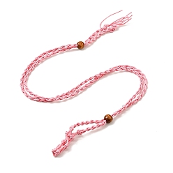 Pink Braided Wax Rope Cord Macrame Pouch Necklace Making, Adjustable Wood Beads Interchangeable Stone Necklace, Pink, 35.43 inch(90cm), 4mm
