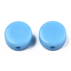 Bleu Ciel Foncé Perles acryliques opaques, plat rond, bleu profond du ciel, 10x5mm, Trou: 1.8mm, environ1300 pcs / 500 g