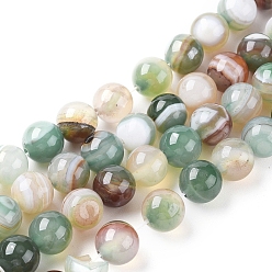 Dark Sea Green Natural Striped Agate/Banded Agate Beads Strands, Dyed & Heated, Round, Dark Sea Green, 8mm, Hole: 1.2mm, about 47pcs/strand, 14.96 inch(38cm)