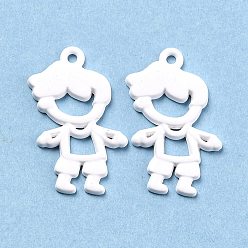 White Spray Painted Alloy Pendant, Hollow out Boy, White, 22x13x1.5mm, Hole: 1mm