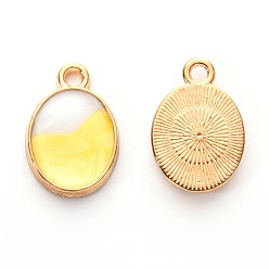 Yellow Alloy Enamel Charms, Oval, Light Gold, Yellow, 15x10x3mm, Hole: 1.6mm