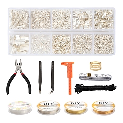Mixed Color Jewelry Making Tool Sets, Including Pliers, Tape Measure, Vernier Caliper, Brass Rings, Tweezers, Nylon Cord, Copper Wire, Elastic Thread, Alloy Clasps and Iron Findings, Mixed Color, about 1162pcs/set