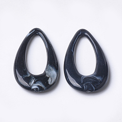Black Acrylic Pendants, Imitation Gemstone Style, teardrop, Black, 44.5x25.5x6mm, Hole: 1.4mm, about 185pcs/500g