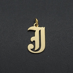 Letter J 201 Stainless Steel Pendants, with Jump Ring, Old English, Letter, Laser Cut, Golden, Letter.J, 16.5x9.5x1mm, Hole: 3mm