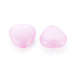 Бледно-Розовый Прозрачные акриловые бусины, окрашенные, сердце, розовый жемчуг, 13.5x14x6 мм, отверстие : 1.5 мм, Около 775 шт / 500 г