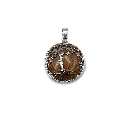 Picture Jasper Natural Picture Jasper Pendants, Tree of Life Charms with Platinum Plated Alloy Findings, 31x27mm