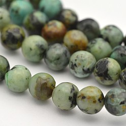 Turquoise Africaine Brins de perles rondes en turquoise africaine naturelle (jaspe), vert de mer foncé, 10mm, Trou: 1mm, Environ 38 pcs/chapelet, 15.3 pouce