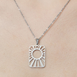 Stainless Steel Color 201 Stainless Steel Hollow Sun Pendant Necklace, Stainless Steel Color, 17.72 inch(45cm)