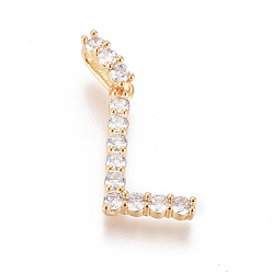 Letter L Golden Plated Brass Micro Pave Clear Cubic Zirconia Pendants, Long-Lasting Plated, Letter, Letter.L, 23x14.5x3.5mm, Hole: 7.5x3.5mm