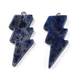 Sodalite Natural Sodalite Pendants, Lightning Bolt Charm, with Stainless Steel Color Tone 304 Stainless Steel Loops, 40~44.5x17~20x4.5~6mm, Hole: 2mm