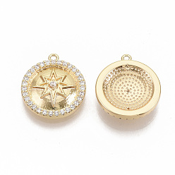 Real 18K Gold Plated Brass Micro Pave Cubic Zirconia Pendants, Nickel Free, Real 18K Gold Plated, Flat Round and Star, Clear, 16.5x14.5x3.5mm, Hole: 1mm
