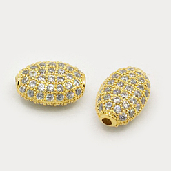Golden Brass Micro Pave Cubic Zirconia Beads, Oval, Golden, 10x7x5.5mm, Hole: 1mm