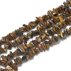 Tiger Eye Natural Tiger Eye Beads Strands, Chip, 3~11x3~5x1~4mm, Hole: 1mm, about 380~400pcs/strand, 33 inch