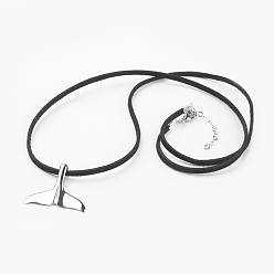 Stainless Steel Color Stainless Steel Pendant Necklaces, with Eco-Friendly Faux Suede Cord and Brass Lobster Claw Clasps, Whale Tail Shape, Stainless Steel Color, 25.5 inch(65cm)