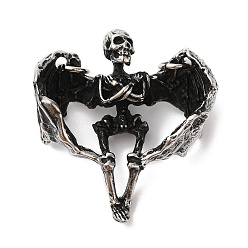 Antique Silver Halloween 304 Stainless Steel Pendants, with Jump Ring, Skeleton Charm, Antique Silver, 47.5x45x20mm, Hole: 5.7mm