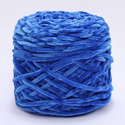 Bleu Royal Fil de laine chenille, fils à tricoter à la main en coton velours, pour bébé chandail écharpe tissu couture artisanat, bleu royal, 3mm, 90~100g/écheveau