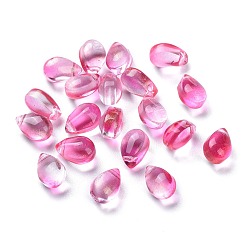 Hot Pink Transparent Glass Charms, Glitter Gold Powder, Teardrop, Hot Pink, 9x6x5mm, Hole: 1mm