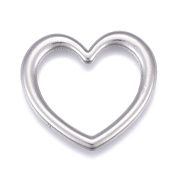 Color de Acero Inoxidable 304 de acero inoxidable que une los anillos, corazón, color acero inoxidable, 23x26x2 mm, diámetro interior: 14x19.5 mm