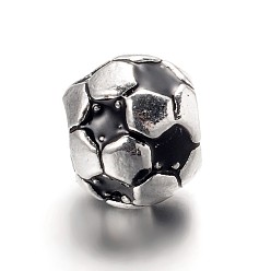 Noir Grand trou de football / ballon de football en alliage émail perles européennes, perles de sport, argent antique, noir, 9x8mm, Trou: 4.2mm
