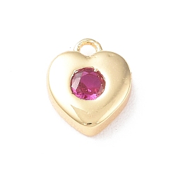 Rosa Viejo Encantos de bronce, con vidrio, encanto del corazón, real 18 k chapado en oro, rosa viejo, 8x7x2.5 mm, agujero: 1 mm