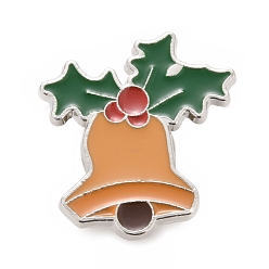 Marrón arenoso Pin de esmalte de campana de navidad, insignia de aleación para ropa de mochila, Platino, arena marrón, 26x24x1.5 mm