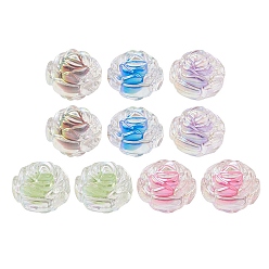 Mixed Color 10Pcs 5 Colors UV Plating Rainbow Iridescent Acrylic Beads, Two Tone Bead in Bead, Rose, Mixed Color, 15.5x16x15mm, Hole: 3mm, 2pcs/color