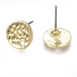 Light Gold Alloy Stud Earring Findings, with Loop, Steel Pins, Flat Round, Light Gold, 10mm, Hole: 1.5mm, Pin: 0.7mm