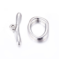 Antique Silver Alloy Toggle Clasps, Lead Free & Cadmium Free & Nickel Free, Antique Silver, Ring:16x21x3mm, Bar:9x29mm, Hole: 2mm.