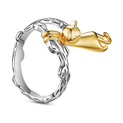 Античный Серебристый & Золотой Shegrace real 24 k позолоченные 925 серебряные кольца на палец, форма кошки, старинное серебро & золотой, Размер 10, 19.6 мм