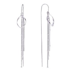 Platinum Rhodium Plated 925 Sterling Silver Teardrop with Chain Tassel Dangle Earrings, Long Drop Ear Thread for Women, Platinum, 78x10.5mm, Pin: 0.8mm