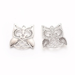 Antique Silver Tibetan Style Alloy Pendants, Owl Alloy Pendants for Halloween, Lead Free and Cadmium Free, Antique Silver, 31x28x1mm, hole: 2mm