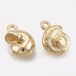 Real 18K Gold Plated Brass Charms, Real 18K Gold Plated, Snail, 10x7x4mm, Hole: 1mm