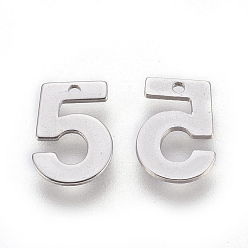 Number 201 Stainless Steel Charms, Number, Num.5, 11x7.5x0.6mm, Hole: 1mm
