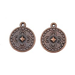 Red Copper Tibetan Style Alloy Pendants, Lead Free, Nickel Free and Cadmium Free, Round, 19x16x1mm, Hole: 1.5mm
