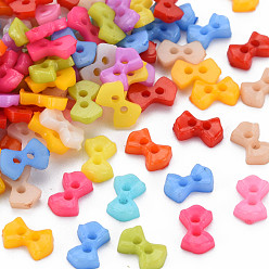 Mixed Color 2-Hole Plastic Buttons, Bowknot, Mixed Color, 6x9x2mm, Hole: 1.5mm