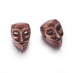Red Copper Tibetan Style Alloy Beads, Mask, Red Copper, 14.5x10x9.5mm, Hole: 1.5mm