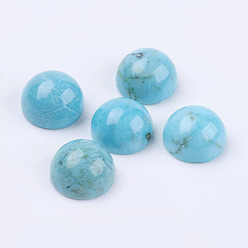Sky Blue Natural Howlite Cabochons, Dyed, Half Round, Sky Blue, 6x4mm