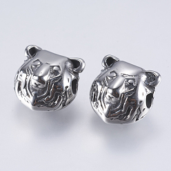 Antique Silver 304 Stainless Steel Beads, Bear, Antique Silver, 13x12.5x8.5mm, Hole: 3mm