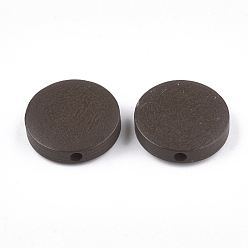 Coconut Brown Painted Natural Wood Beads, Flat Round, Coconut Brown, 15~15.5x4mm, Hole: 1.8mm