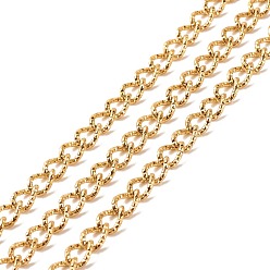 Golden Ion Plating(IP) 304 Stainless Steel Curb Chains, Textured, Unwelded, with Spool, Golden, 10x7x1.5mm, about 16.40 Feet(5m)/Roll