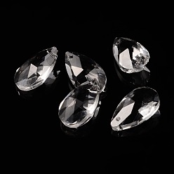 Clear Faceted Teardrop Glass Pendants, Clear, 16x9x6mm, Hole: 1mm
