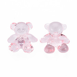 Pink Perles acryliques transparentes, ours, rose, 26.5x24.5x15mm, Trou: 3mm, environ135 pcs / 500 g