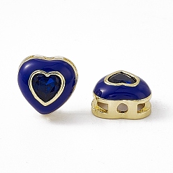 Blue Rack Plating Brass Cubic Zirconia Beads, with Enamel, Real 18K Gold Plated, Long-Lasting Plated, Cadmium Free & Nickel Free & Lead Free, Heart, Blue, 8x8.5x4.5mm, Hole: 1.4mm & 5x1.2mm