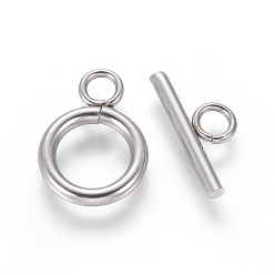 Stainless Steel Color 304 Stainless Steel Toggle Clasps, Ring, Stainless Steel Color, Ring: 16.5x12x2mm, Bar: 7x16x2mm, Hole: 3mm
