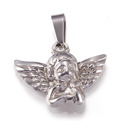 Stainless Steel Color 201 Stainless Steel Pendants, Angel, Stainless Steel Color, 17x22x5mm, Hole: 9x3mm