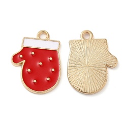 Red Christmas Light Gold Tone Alloy Enamel Pendants, Glove Charm, Red, 21x16x1.5mm, Hole: 1.8mm