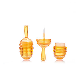 Naranja Botella vacía de brillo de labios de plástico abs transparente con forma de colmena, mini bote de lápiz labial recargable con raspador, naranja, 6.6x2.8 cm, capacidad: 5.5 ml (0.19 fl. oz)